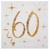 Serviettes en Papier Anniversaire - Blanc et Or - 60 ans - JOUR DE FETE - Adulte