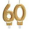 SANTEX REF/6930 -Décoration gâteau anniversaire avec bougie 60 ans or métallique (x1)