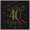 SANTEX Serviettes papier Joyeux anniversaire 40 noir et or 18 33 x 33 cm - Noir - Adulte - Mixte - Papier