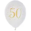 Santex verjaardag leeftijd ballonnen 50 jaar - 8x stuks - wit/goud - 23 cm - Abraham/Sarah