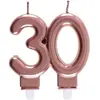 SANTEX REF/6932 -Décoration gâteau anniversaire avec bougie 30 ans rose gold métallique (x1