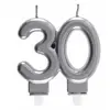 SANTEX REF/6931 -Décoration gâteau anniversaire avec bougie 30 ans argent métallique (x1)