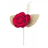 Chaks 11778, Fleur Rose rouge 11cm sur tige avec feuilles dorées