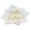 Chaks Baby kraamfeest/geboorte servetten - Hello Baby! - 20x - wit/gou...