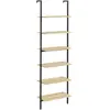 HOMCOM Étagère échelle bibliothèque style industriel H206 cm 6 étagères acier noir panneaux aspect bois clair