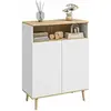 HOMCOM Buffet rangement design scandinave 2 portes étagère niche piètement bois pin panneaux blanc aspect chêne clair