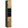 KLEANKIN Meuble colonne rangement salle de bain style cosy 2 portes 2 étagères 2 niches anthracite aspect bois