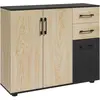 HOMCOM Buffet rangement 3 portes étagère 2 tiroirs coulissants panneaux aspect bois clair noir