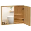 KLEANKIN Miroir de salle de bain avec placard 2 portes - 2 étagères - bois de bambou verni 65x14x50cm Beige