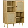 HOMCOM Bibliothèque 2 portes 4 niches style bohème chic cannage en rotin panneaux aspect chêne clair 90x35x120cm Beige