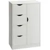 HOMCOM Meuble de rangement moderne 1 porte 4 tiroirs - panneaux particules blanc grain de bois 54x29x83cm Blanc
