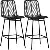 HOMCOM Lot de 2 tabourets de bar style colonial piètement acier résine tressée aspect rotin noir 42x52x102cm Noir