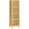 HOMCOM Buffet rangement porte 4 niveaux 3 étagères façade à lattes bois de bambou verni 100x35x82cm Beige