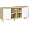 Homcom Meuble Tv Scandinave Porte 3 Niches 2 Tiroirs Bois Clair Blanc