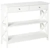 HOMCOM Console style table de drapier néo-rétro 2 tiroirs 2 étagères dim. 100L x 30l x 80H cm MDF blanc