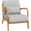 Homcom Fauteuil Lounge 3 Coussins Bois Hévéa Aspect Lin Gris