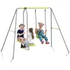 Outsunny Balançoire 2 agrès portique avec balançoire et face à face dim. 2,55L x 1,6l x 1,8H m métal époxy PE gris vert