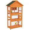 PawHut Cage à oiseaux volière grande taille 2 portes trappe toit asphalte tiroir amovible bois pré-huilé