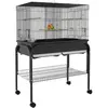 PawHut Grande cage oiseaux - cage perroquet - grande volière sur roulettes - étagère, plateaux coulissants, accessoires - noir