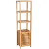 HOMCOM Meuble colonne rangement salle de bain bambou design naturel 36L x 33l x 140H cm 2 étagères 4 niveaux + placard