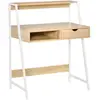 HOMCOM Bureau secrétaire bureau informatique style néo-rétro tiroir niche étagère métal blanc aspect chêne clair