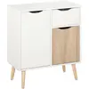 HOMCOM Meuble de rangement design scandinave 2 placards tiroir coulissant pieds bois massif pin panneaux particules blanc chêne clair