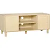 HOMCOM Meuble TV banc TV 2 niches 2 placards porte cannage en rotin dim. 115L x 40l x 48H cm MDF aspect bois clair