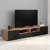 IDMARKET Meuble TV 180 cm ELI bois façon hêtre portes noires