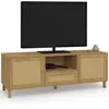IDMARKET Meuble TV 140 cm vintage HANAE 3 portes effet naturel cannage