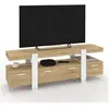 IDMARKET Meuble TV 140 cm PHOENIX avec tiroirs bois et blanc