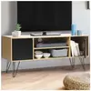Idmarket - Meuble tv 113 cm vintage noemi pied épingle bois portes noires