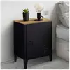 IDMARKET Table de chevet ESTER 1 porte en métal noir et plateau façon ...