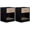 IDMARKET Lot de 2 tables de chevet OLGA bois noir et tiroir façon hêtr...