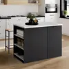 IDMARKET Ilot central TIBO 120 cm bois noir avec plan de travail effet...