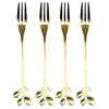 Home Deco Factory Gebaksvorkjes Leaf - 4x stuks - goud - RVS - 13 cm -...