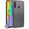 HTDMOBILES Coque rigide simili cuir crocodile pour Huawei Y6p + film ecran - NOIR