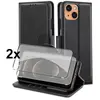 Coque pour iPhone 14 Plus - MASSILIA TECH - Souple - Noir - Portefeuille - 2 Vitres en Verre Trempé