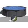 GRE Kit piscine acier gris anthracite Gré Louko ronde 3,70 x 1,22 m + Bâche d'hivernage 370,00 x 122,00 Anthracite