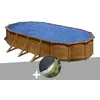 Gre Kit piscine acier aspect bois Gré Pacific ovale 7,44 x 3,99 x 1,22 m + Bâche d'hivernage