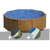 GRE Kit piscine acier aspect bois Gré Pacific ronde 4,80 x 1,22 m + Bâche d'hivernage + Tapis de sol 480,00 x 122,00 Bois