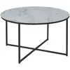 Table basse Alysé ronde en verre effet marbre - Diam. 80 cm - Blanc et...