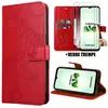 BOOLING Coque et 2 Verres Trempés pour Samsung Galaxy A14 5G-4G, Protection Rabat Antichoc Effet Cuir Rouge Motif Papillon