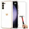BOOLING Coque TPU Blanc pour Samsung Galaxy S23 Motif Coeur Anti-Rayure + 2 Verres Trempés Protection