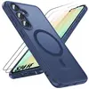 BOOLING Coque et 2 Verres Trempés pour Samsung Galaxy S24 FE avec Anneau Magnétique Protection Caméra, Antichoc Bleu Marine