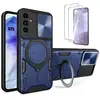 BOOLING 2 Verres Trempés + Coque pour Samsung Galaxy S25 Bleu Marine Anti-Rayure Renforcée Cache Caméra Support Anneau