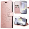 BOOLING Coque + 2 Verres Trempés pour Samsung Galaxy S24 Plus (S24+), Protection en Cuir PU à Motif Papillon - Rose