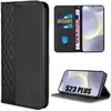 BOOLING Coque pour Samsung Galaxy S24 Plus (S24+) à Motif de Losanges 3D en Cuir PU et TPU avec Porte-cartes, Noir