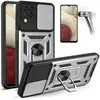 PROSHOP Pack 2 Verres Trempés et Coque Pour Samsung A12 (6.5") Argenté Style Armée Anti-Rayure Anneau Arrière Antichoc Dure
