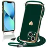 PROSHOP Coque Bandoulière - Luxe - iPhone 13 - Vert nuit - Motif coeur - Antichoc TPU Souple