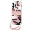 CG MOBILE Guess Coque rigide pour iPhone 13 Pro Motif camouflage rose et rayures avec sangle en nylon